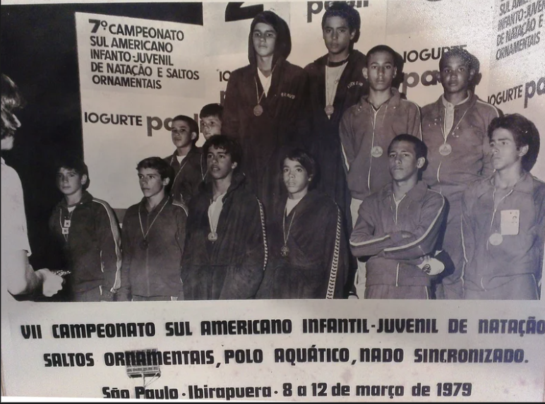 Luis Viloria representing Venezuela in swimming at the 1979 South American Youth Championships